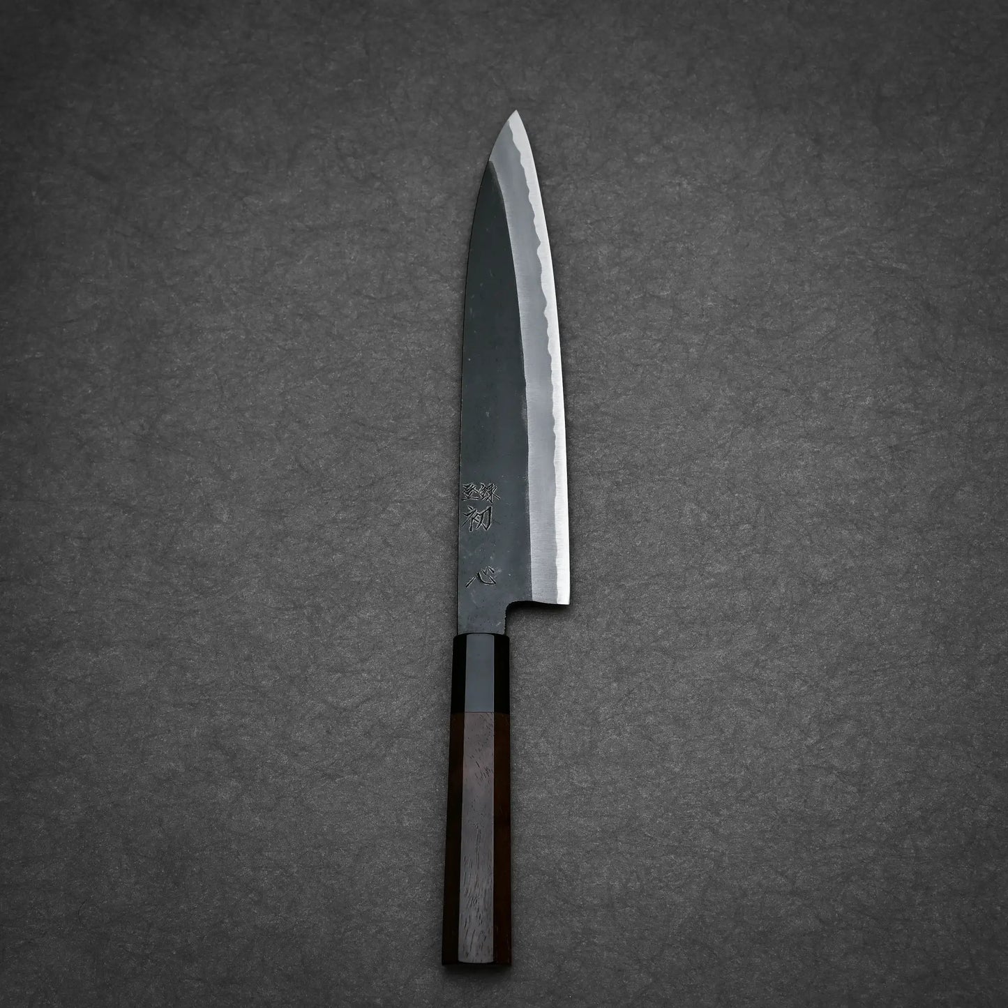 240mm Hatsukokoro Aosagi kurouchi aogami#2 gyuto knife showing full profile view