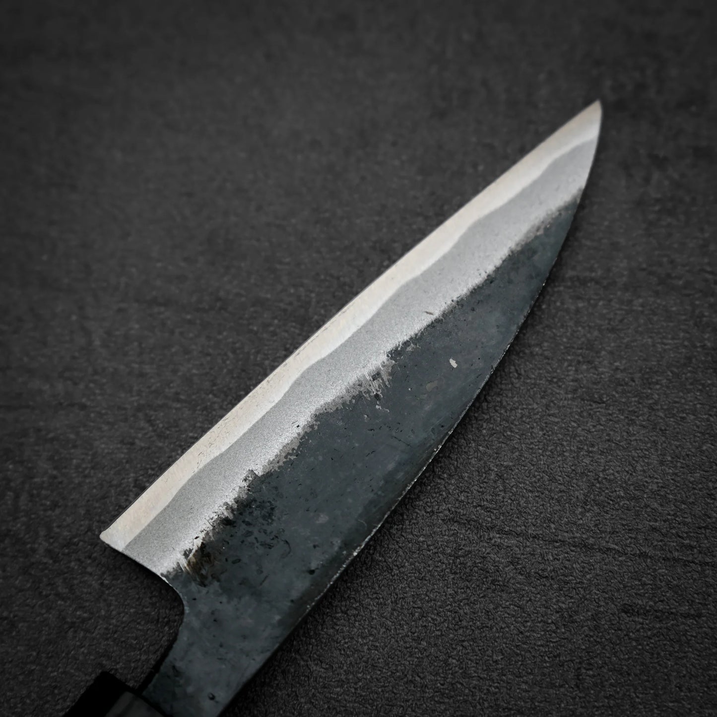 Close up view of the back side of Hatsukokoro kurouchi aogami#2 petty knife