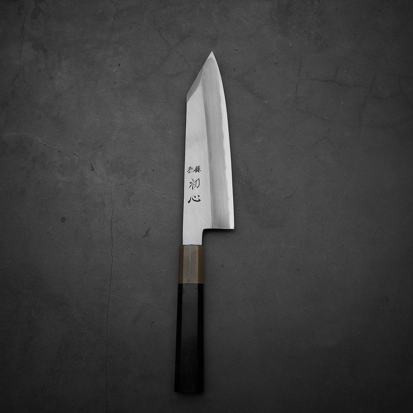 Top down view of Nakagawa bunka with aogami#1 steel. This Japanese knife is sharpened by Morihiro hamono.