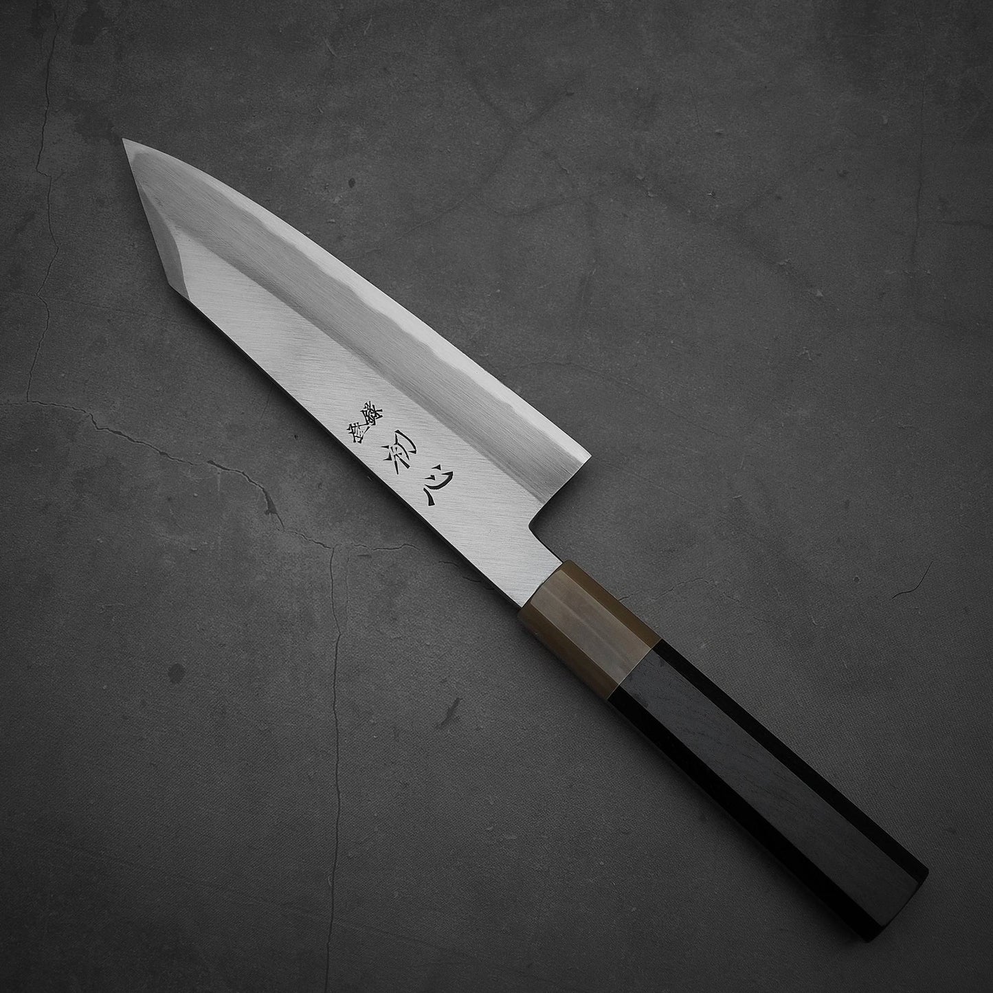 Top down view of Nakagawa bunka with aogami#1 steel. This Japanese knife is sharpened by Morihiro hamono.