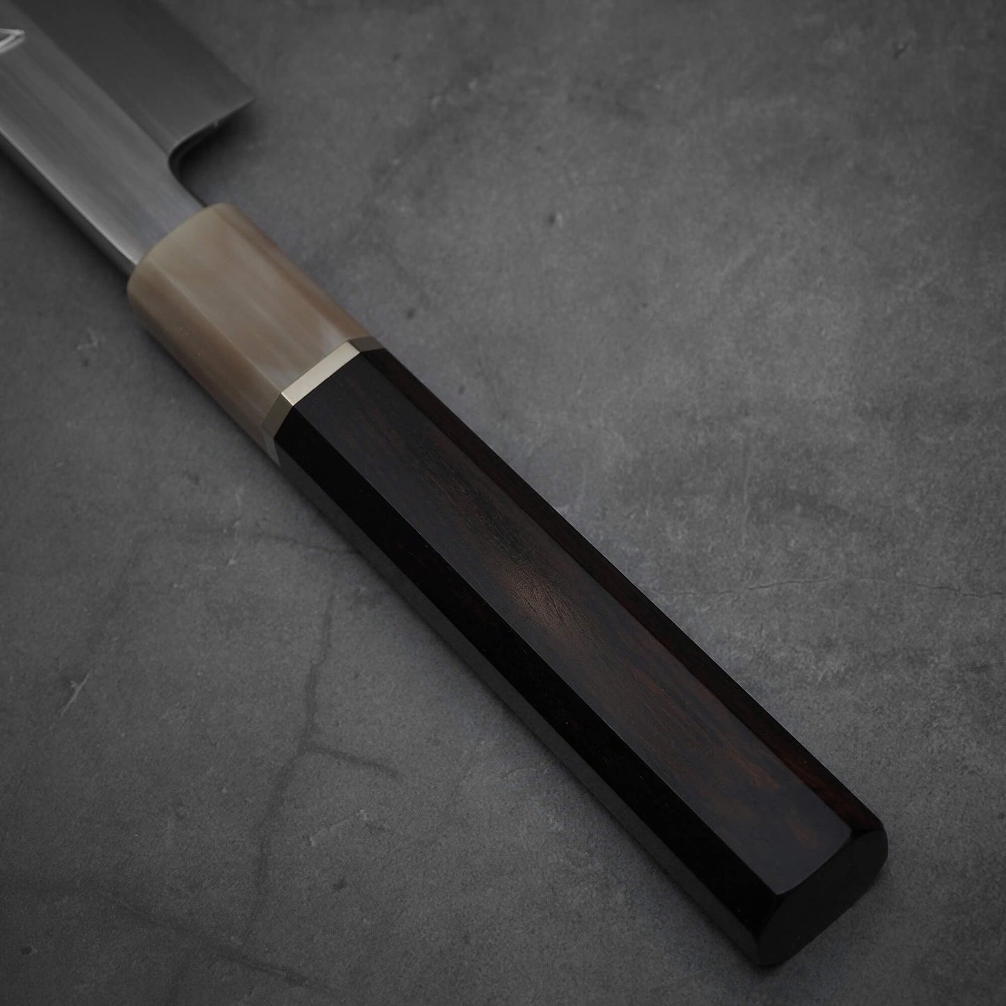 Close up view of the handle of Nakagawa 300mm yanagiba with aogami#1 steel. This sushi knife is sharpened by Morihiro hamono.