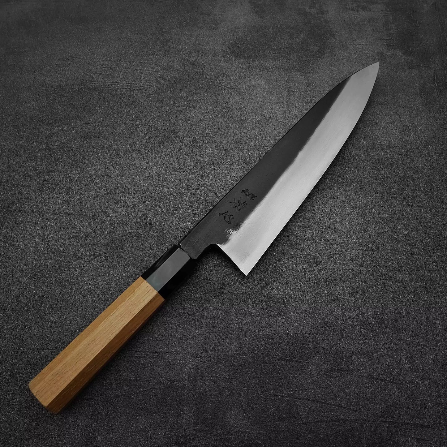 Top down view of Hatsukokoro Yoake kurouchi aogami#1 gyuto