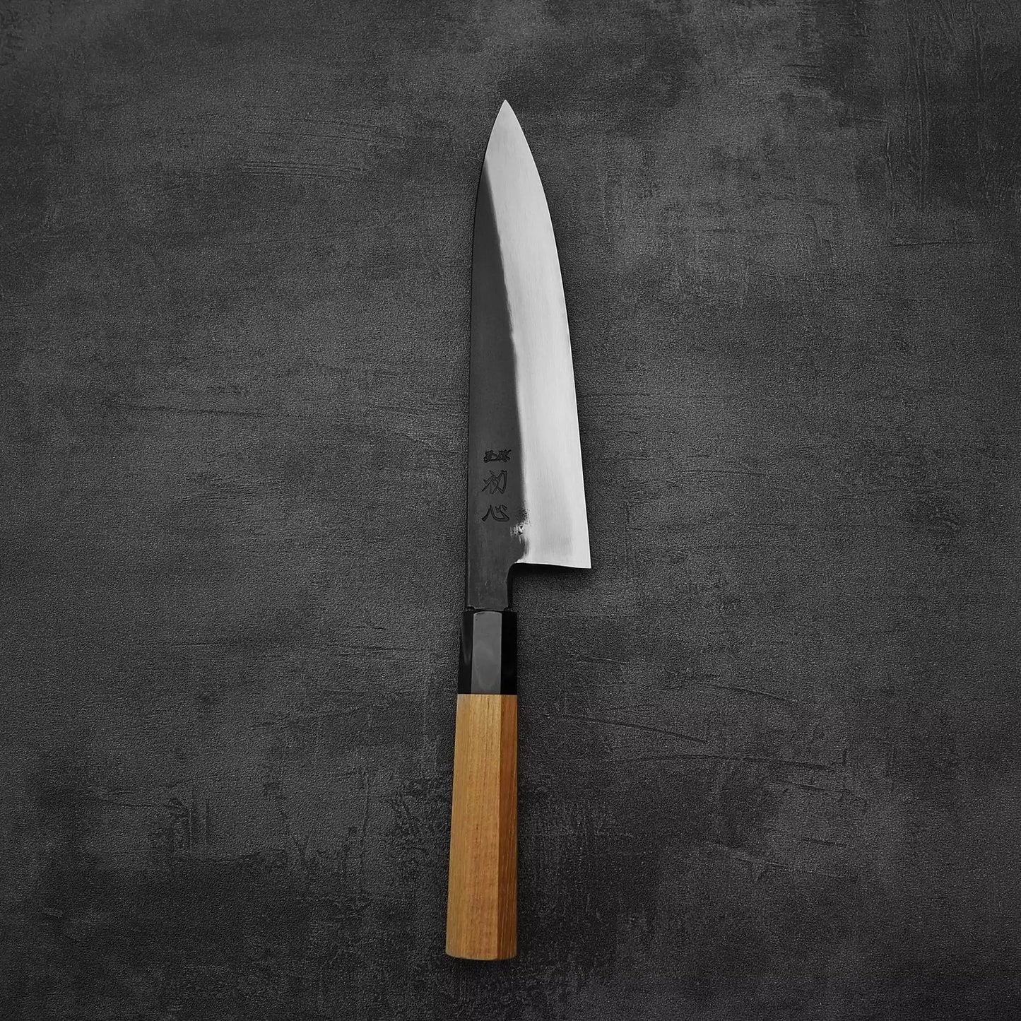 Top down view of Hatsukokoro Yoake kurouchi aogami#1 gyuto