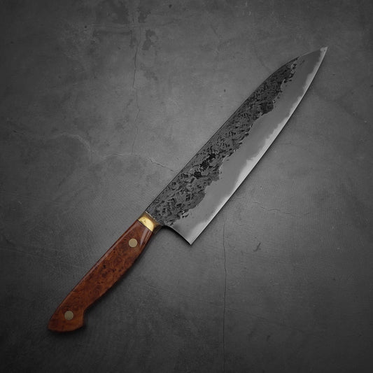 Top view of Kisuke Manaka tsuchime kurouchi white#2 gyuto 240mm western