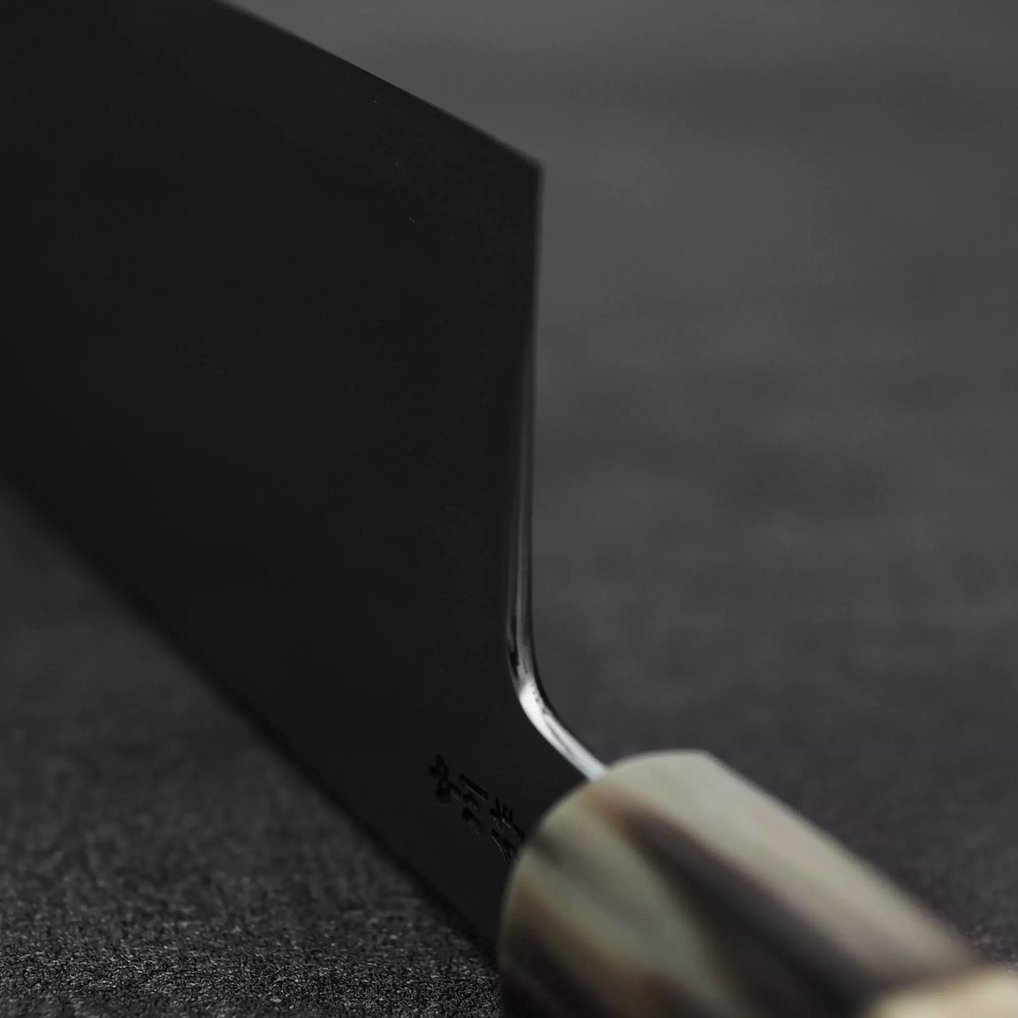 Close up of the choil of Nakagawa bokashi shirogami#1 ktip nakiri knife