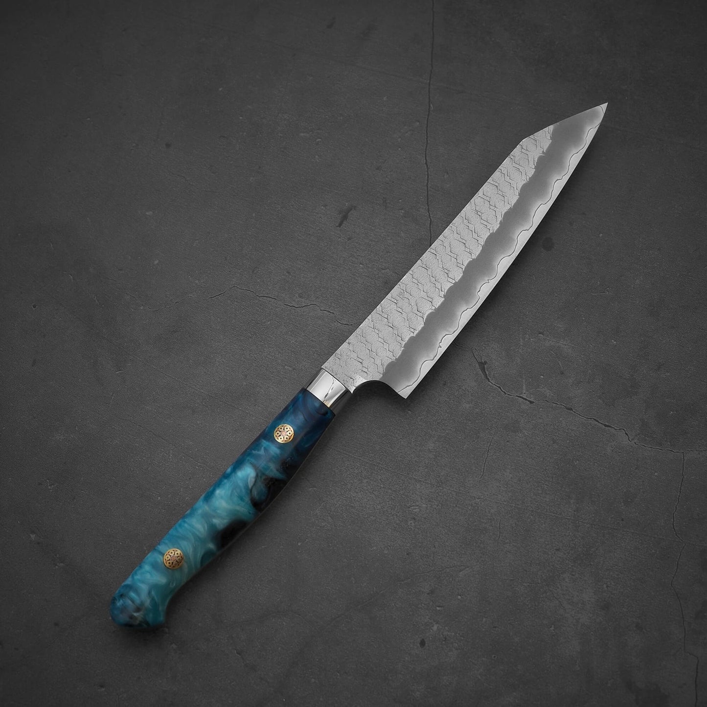 Top view of Nigara tsuchime SG2 kiritsuke petty knife 150mm