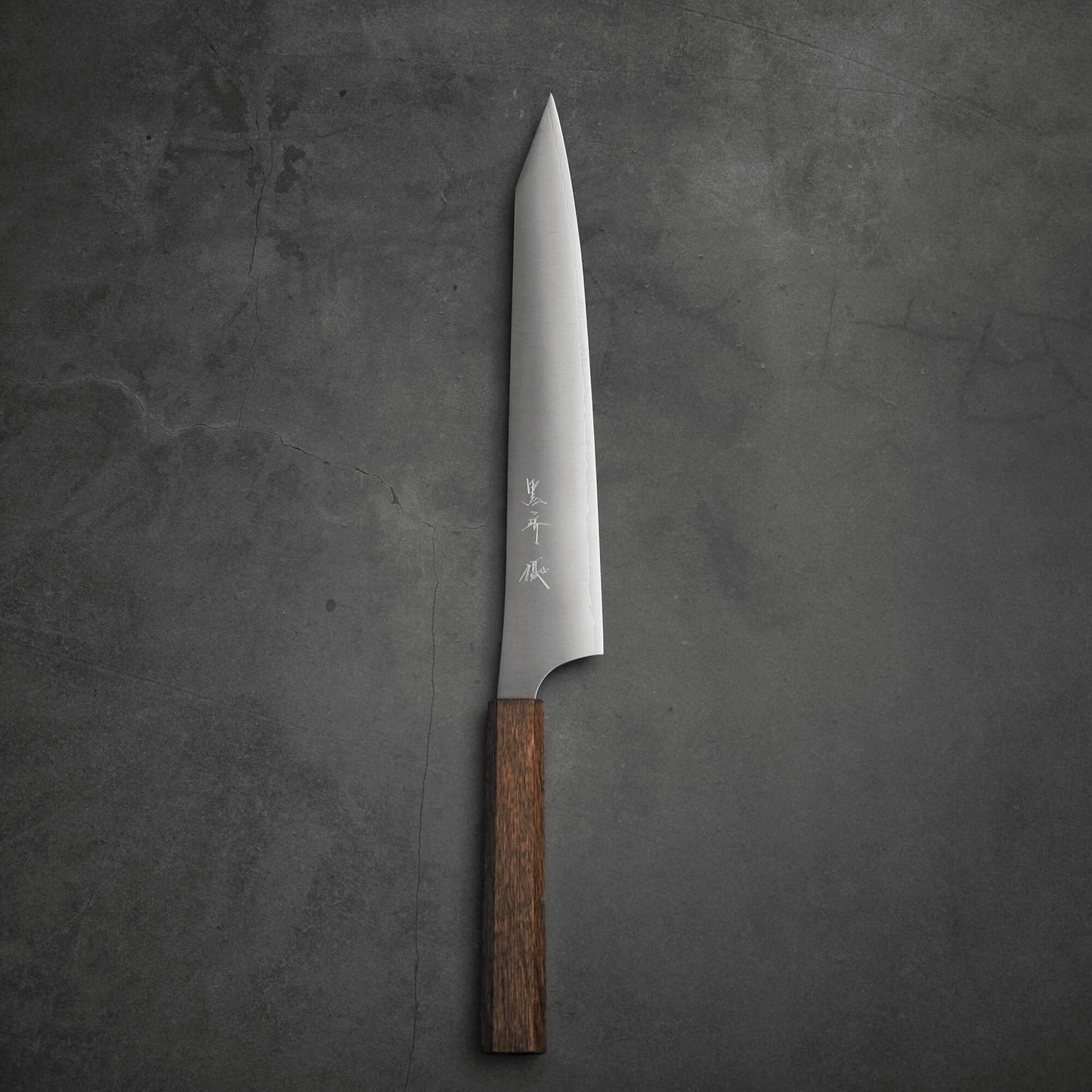 Top view of Yu Kurosaki HAP40 Gekko kiritsuke sujihiki 270mm in vertical position