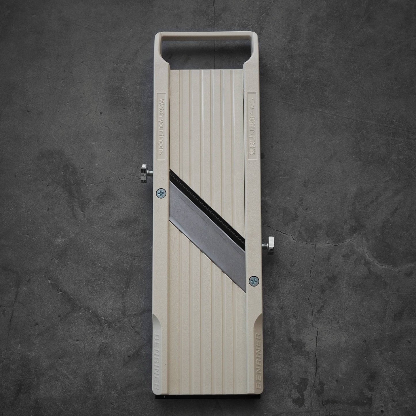 Top view of Benriner Mandoline Slicer in vertical position