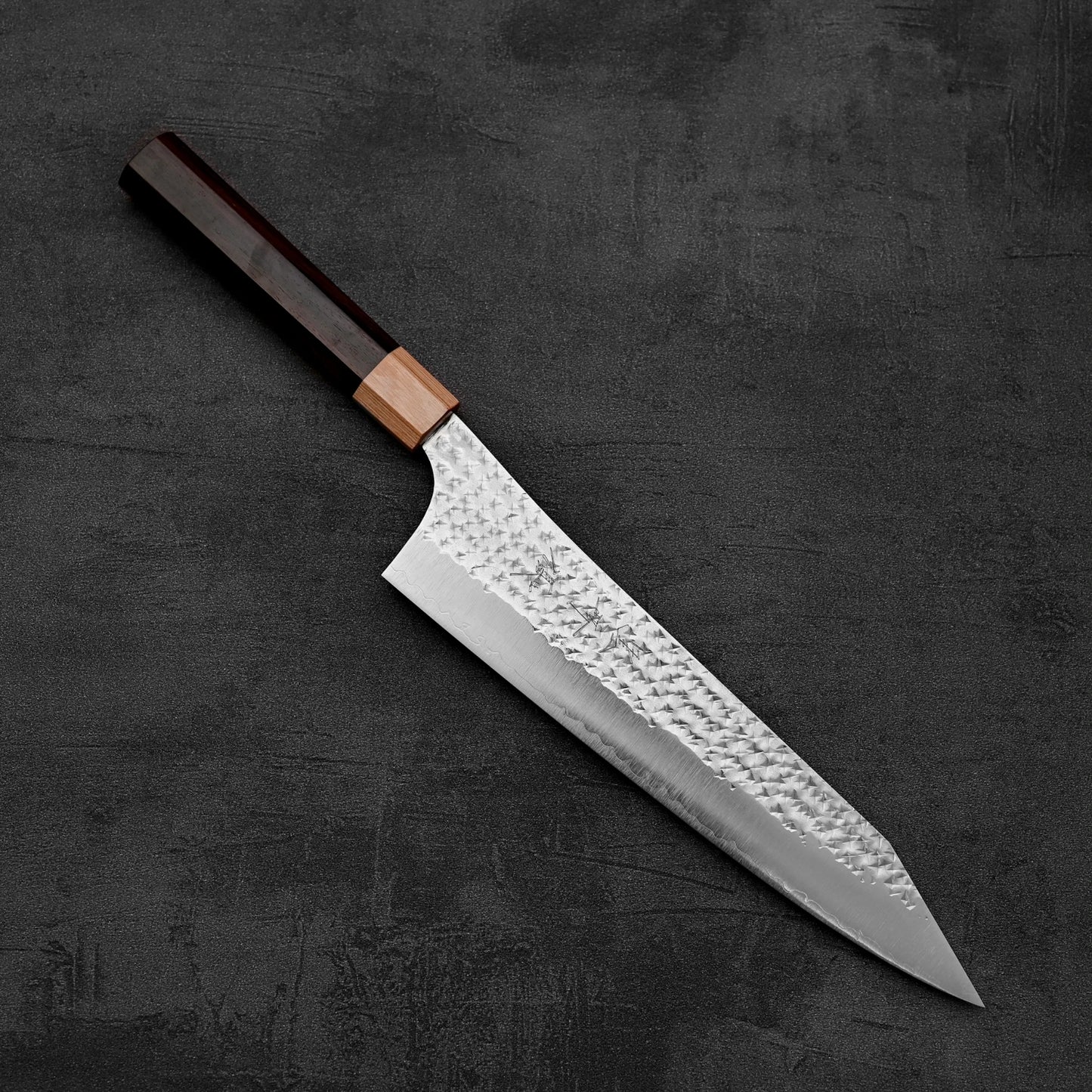 Another top down view of Yu Kurosaki Senko SG2 gyuto knife in diagonal position
