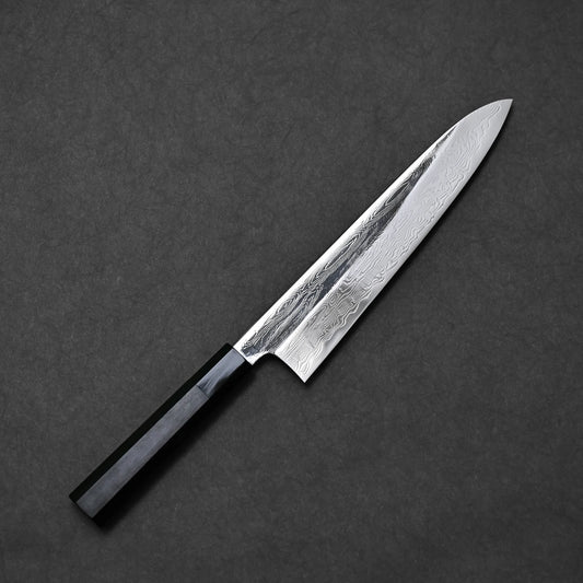 240mm Nakagawa SPG STRIX damascus gyuto knife showing complete blade profile