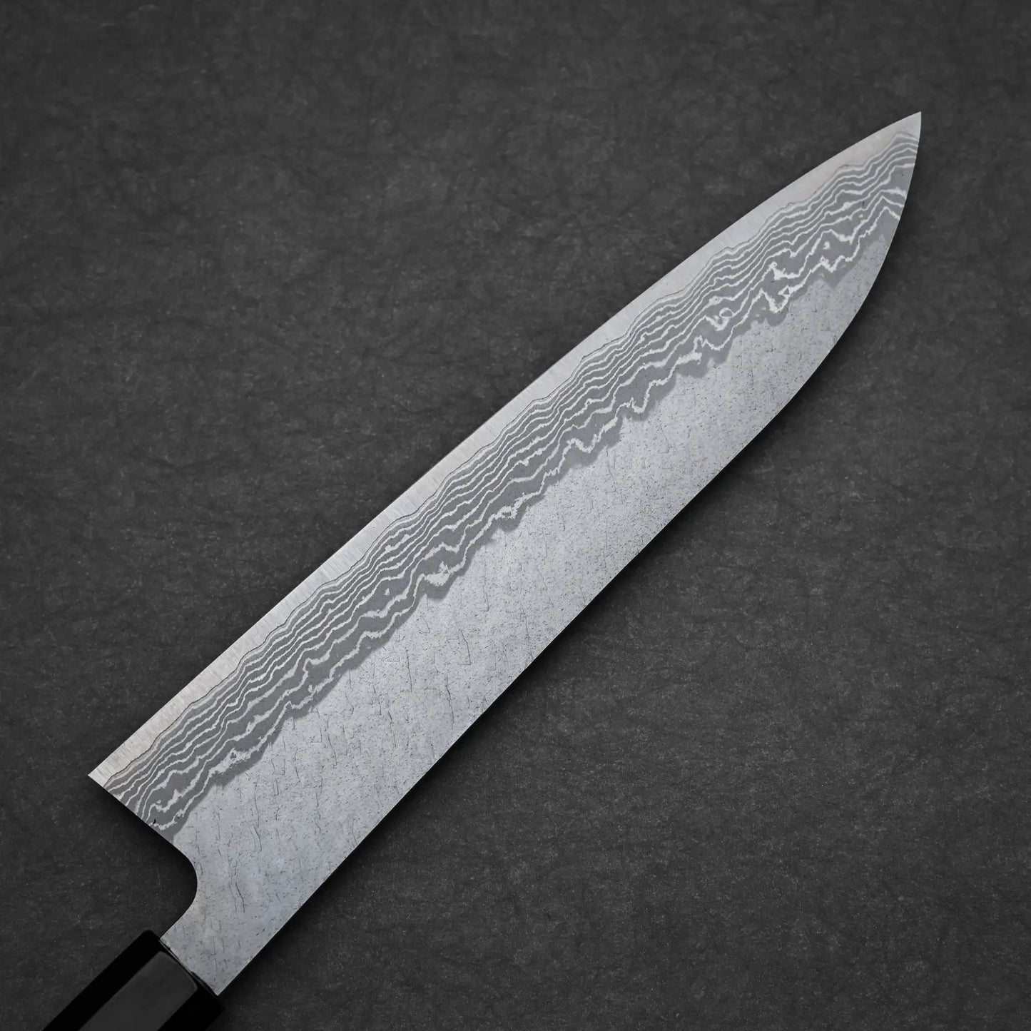 240mm Nigara tsuchime damascus VG10 gyuto knife left side view