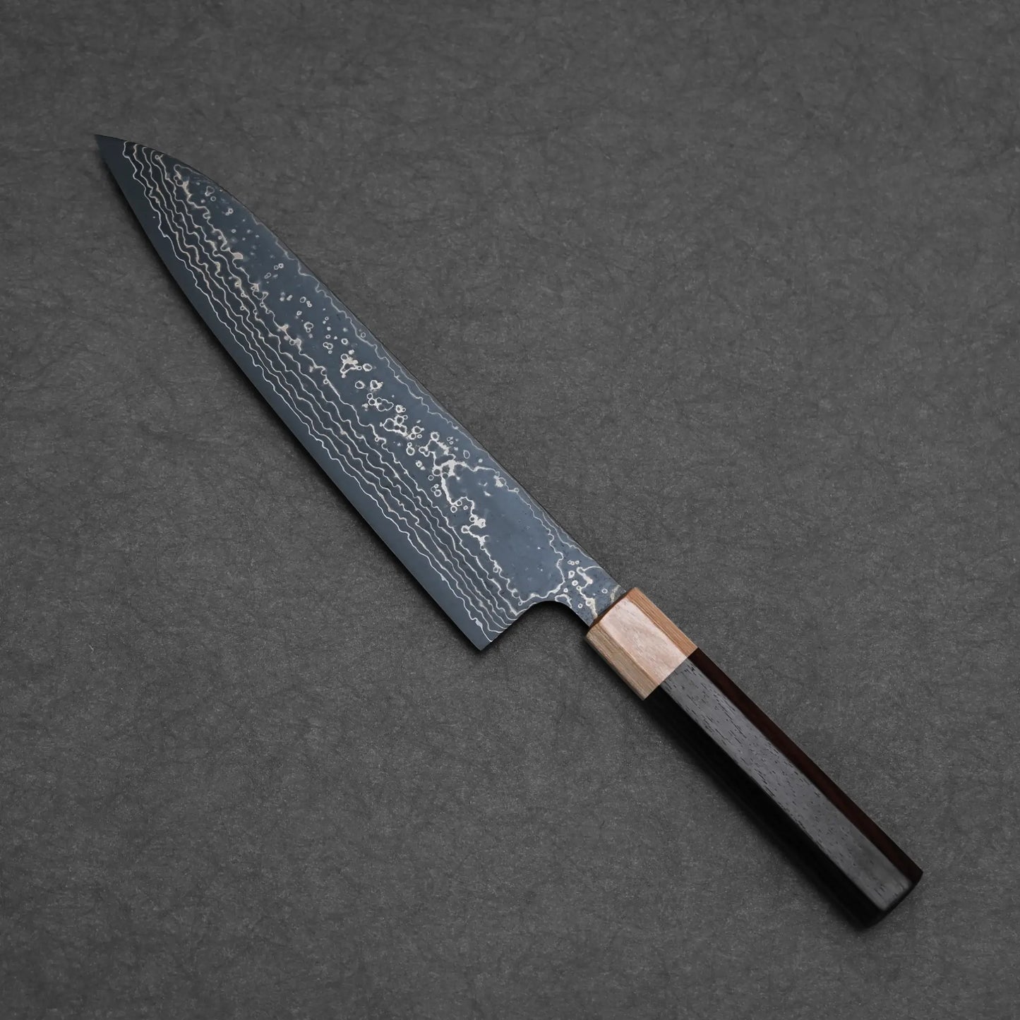 210mm Takeshi Saji knife VG10 Gold damascus gyuto capturing full blade length