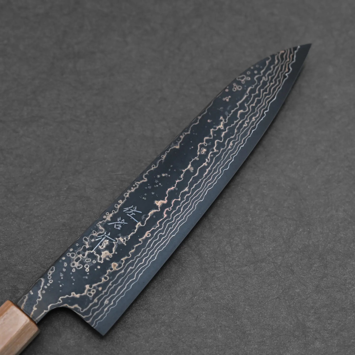 210mm Takeshi Saji knife VG10 Gold damascus gyuto main side view