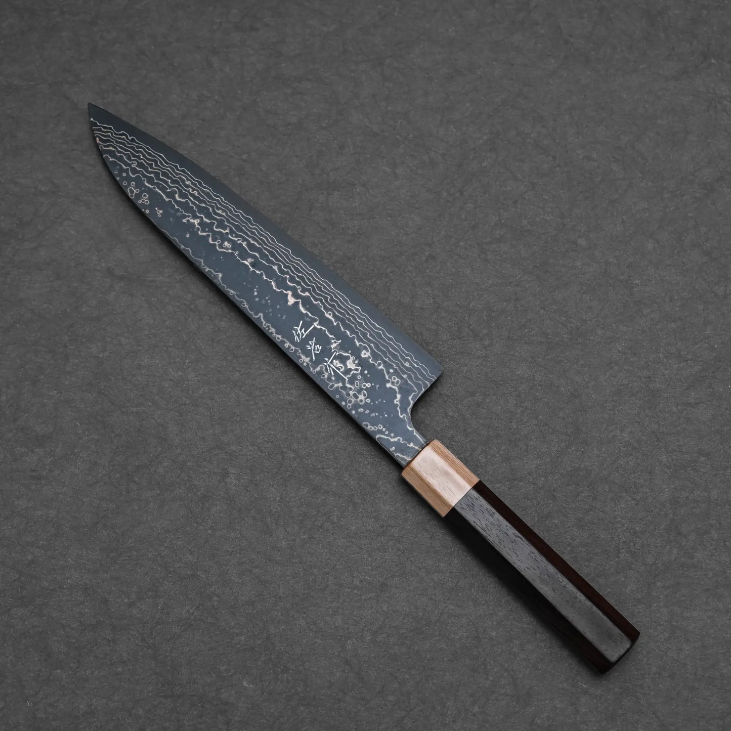 210mm Takeshi Saji knife VG10 Gold damascus gyuto demonstrating full blade shape