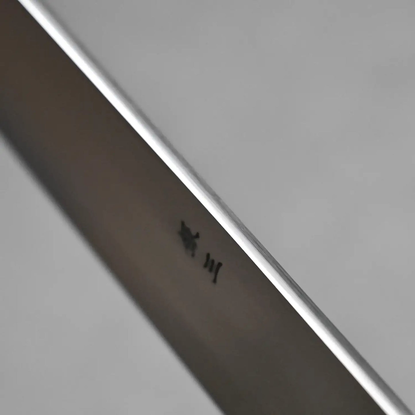 Close-up shot of the spine finish on the yanagi knife