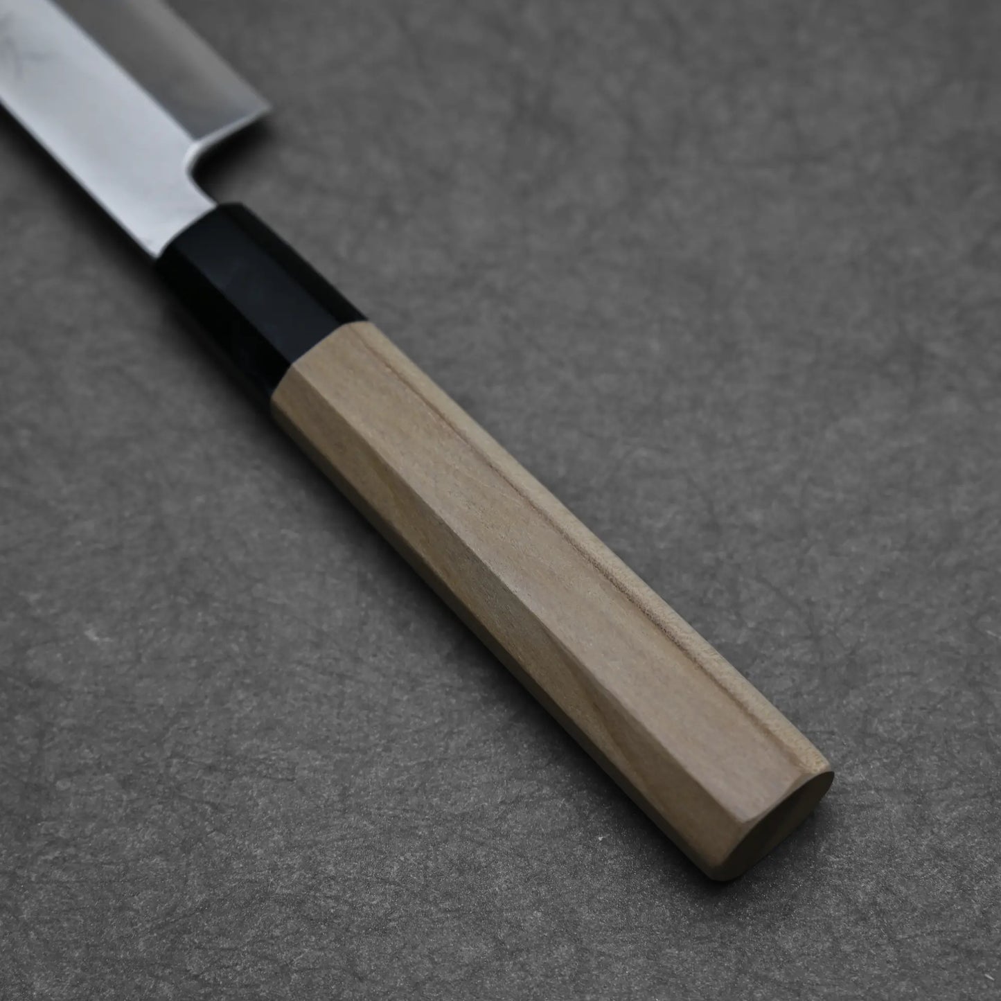 Close-up shot of the handle of the sashimi knife