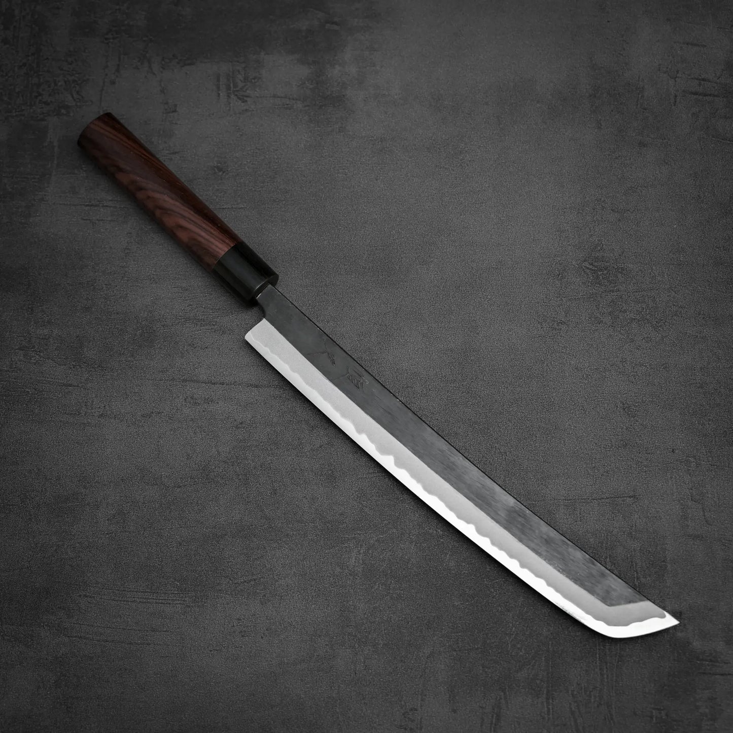 Tsunehisa knife kurouchi aogami#2 270mm sakimaru sujihiki showing entire blade length