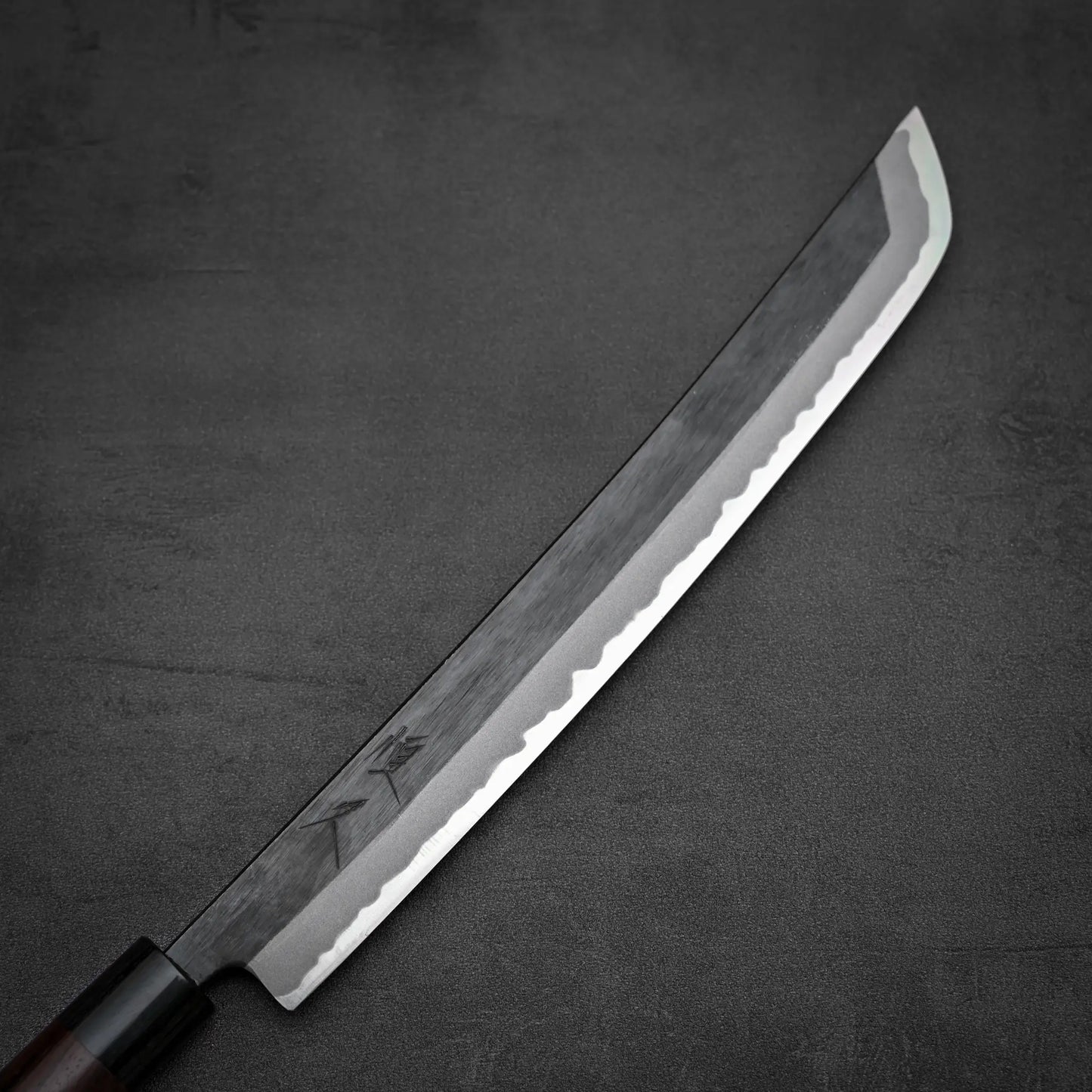 Tsunehisa knife kurouchi aogami#2 270mm sakimaru sujihiki main side view