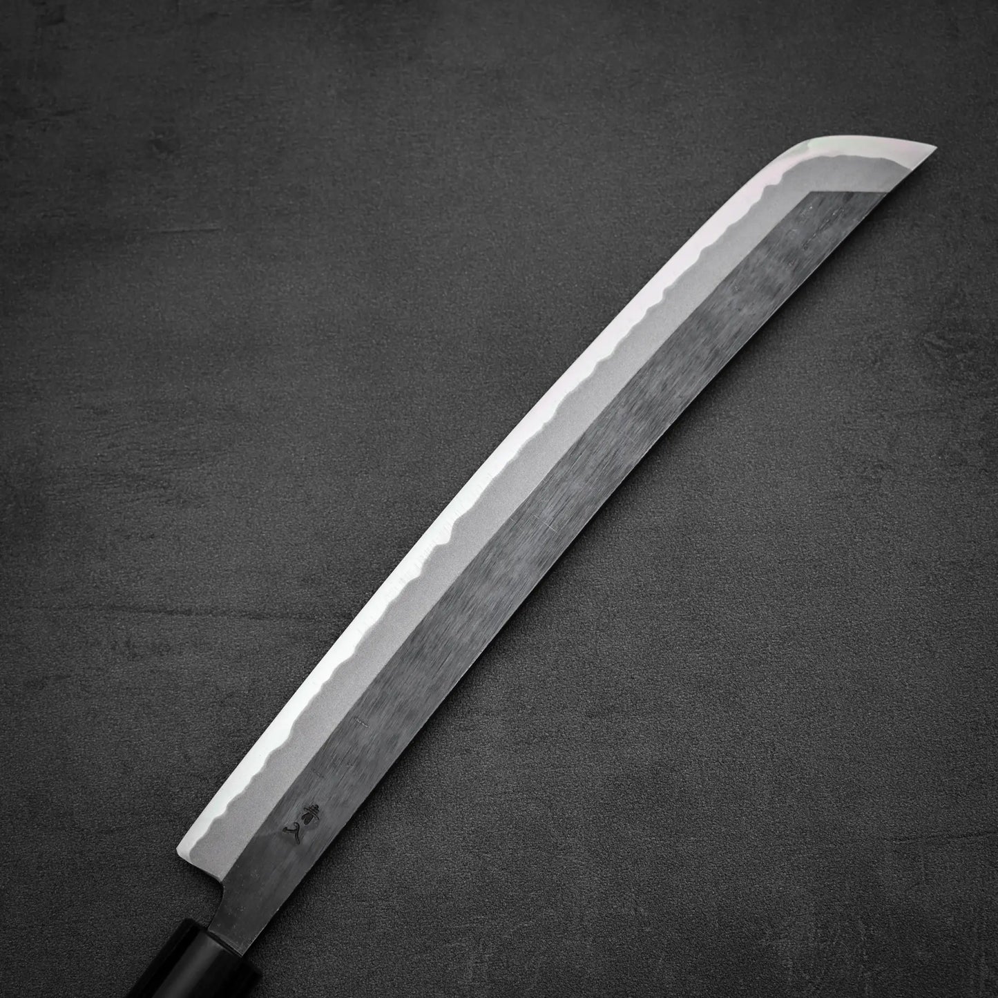 Tsunehisa knife kurouchi aogami#2 270mm sakimaru sujihiki left side view