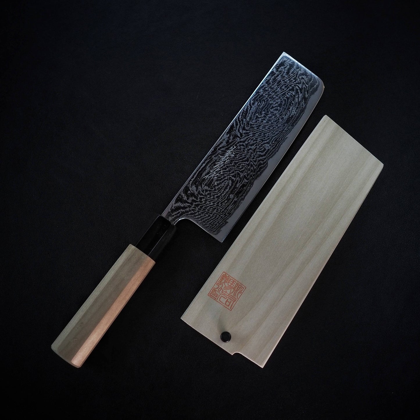 Yoshihiro AUS10 damascus nami nakiri 165mm (with saya) - Zahocho Japanese Knives