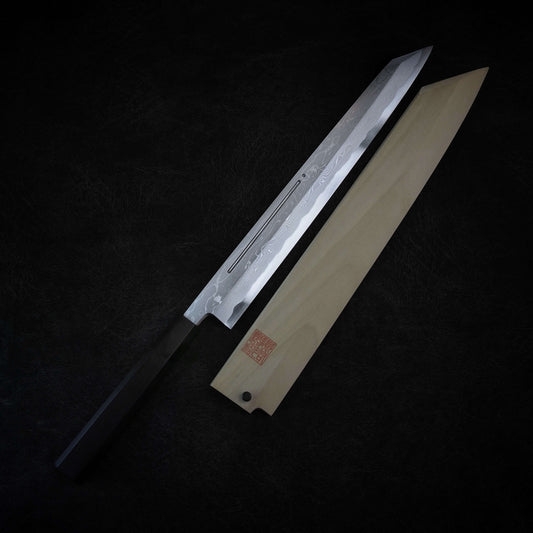 Nakagawa aogami #1 suminagashi 330mm kiritsuke yanagiba - Zahocho Japanese Knives