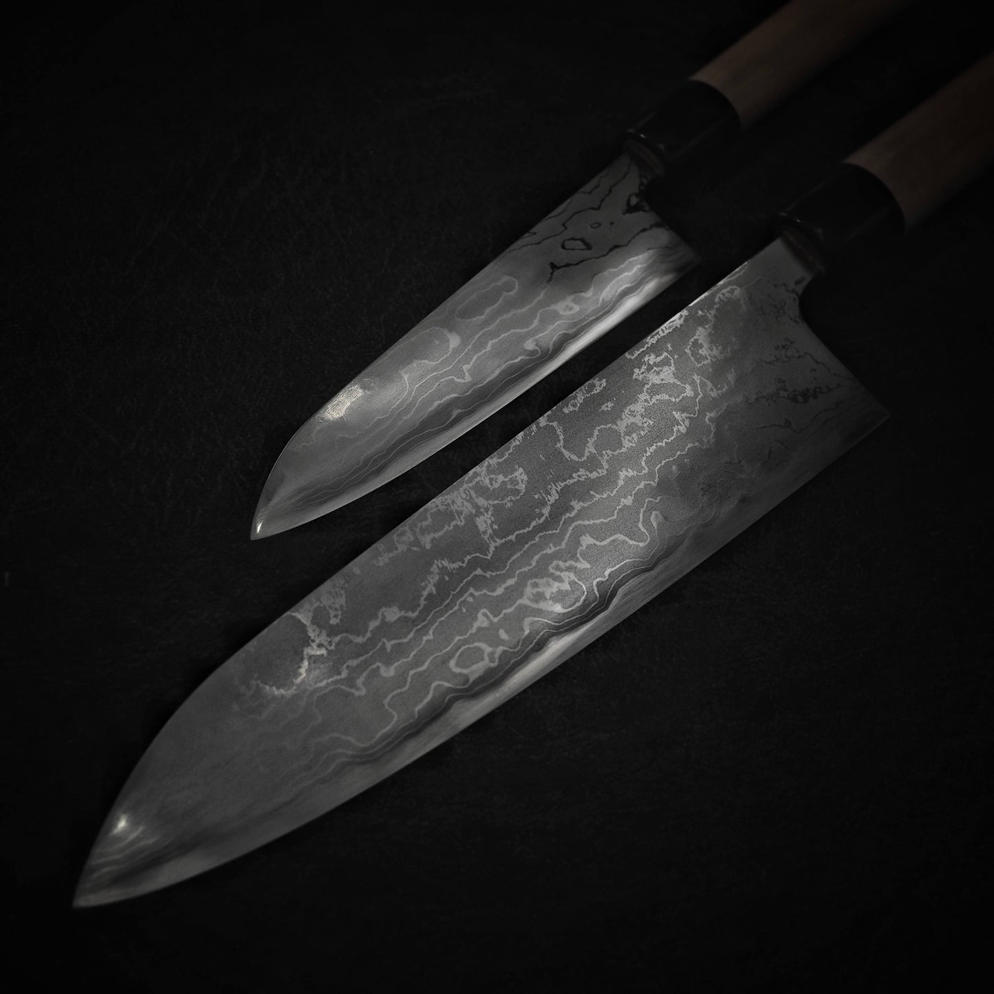Toyama aogami #2 damascus 240mm gyuto & 150mm petty knife (combo deal) - Zahocho Japanese Knives