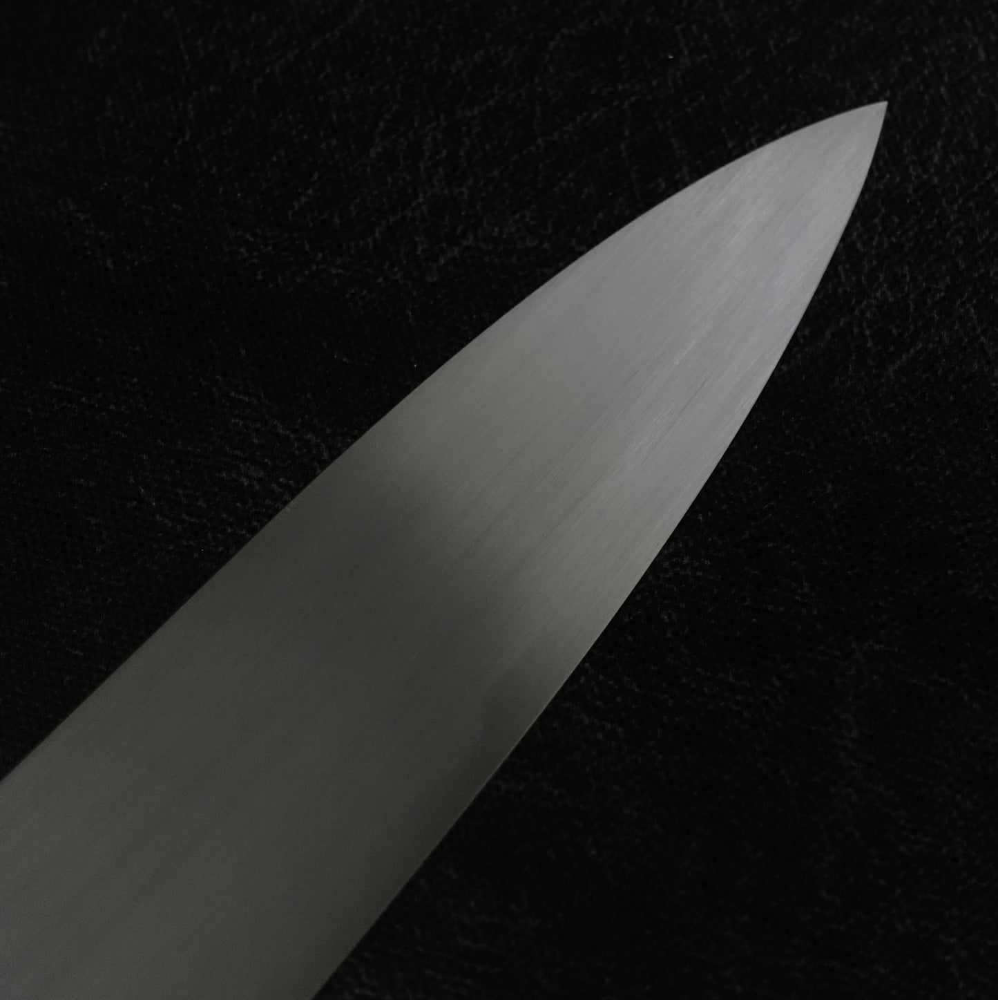 Close-up photo of 240mm Shigefusa kasumi wa-gyuto knife showing tip area