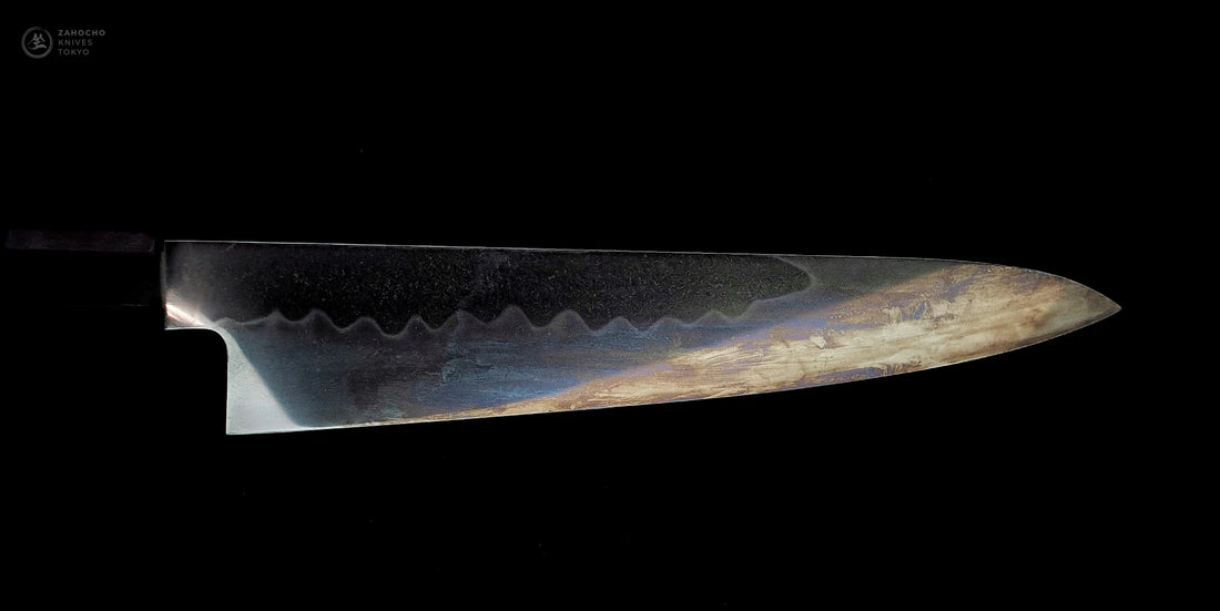 Ashi honyaki gyuto knife with patina