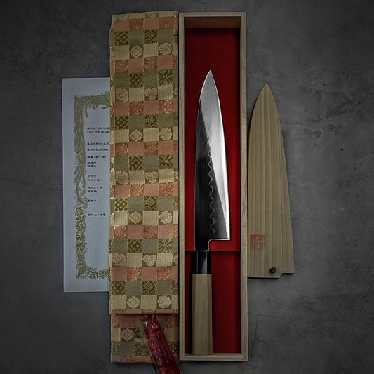 Top down view of Yoshikazu Ikeda aogami2 gyuto 240mm