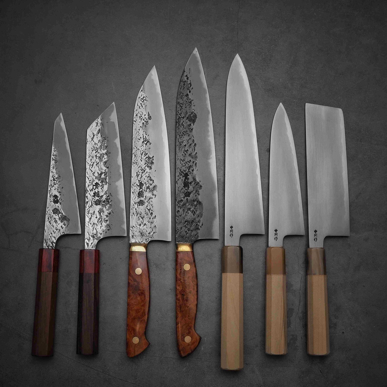 Top down view of Kisuke Manaka and Satoshi Nakagawa knives