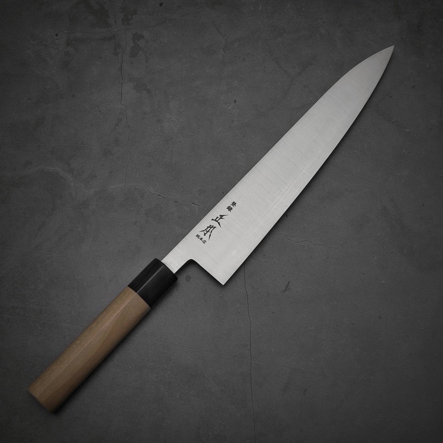 Top view of Masamoto KS shirogami#2 gyuto knife