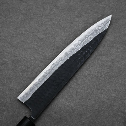 240mm Akifusa x Yamamoto tsuchime kurouchi damascus AS gyuto knife left side view