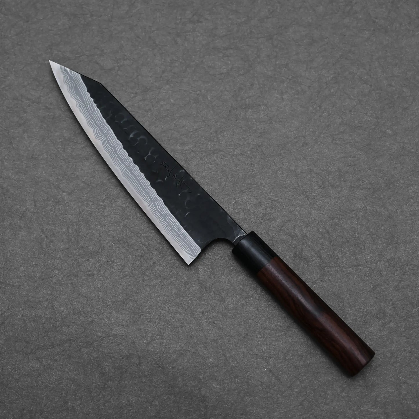 210mm Akifusa x Yamamoto tsuchime kurouchi damascus AS kiritsuke gyuto knife showing entire blade length