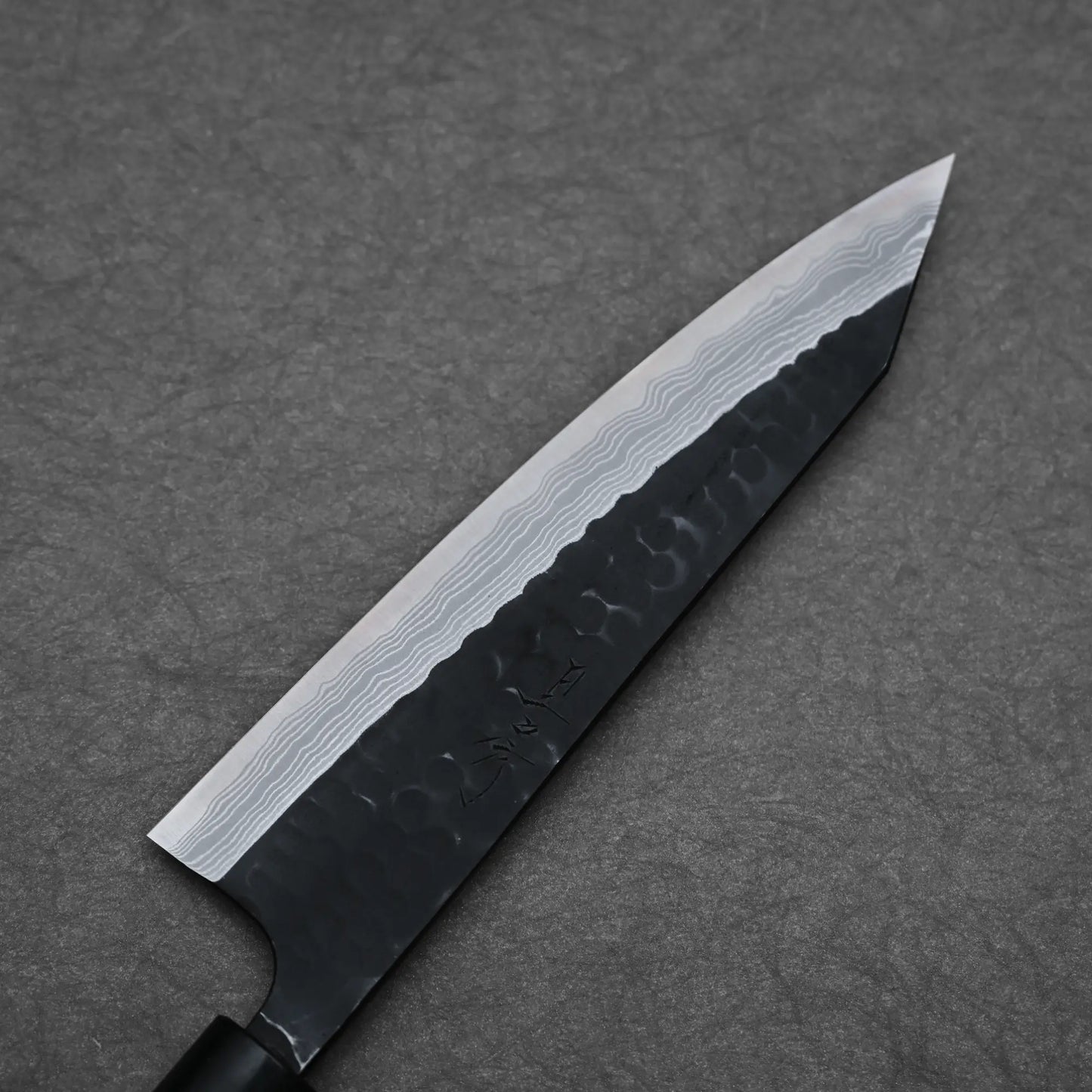 210mm Akifusa x Yamamoto tsuchime kurouchi damascus AS kiritsuke gyuto knife left side view