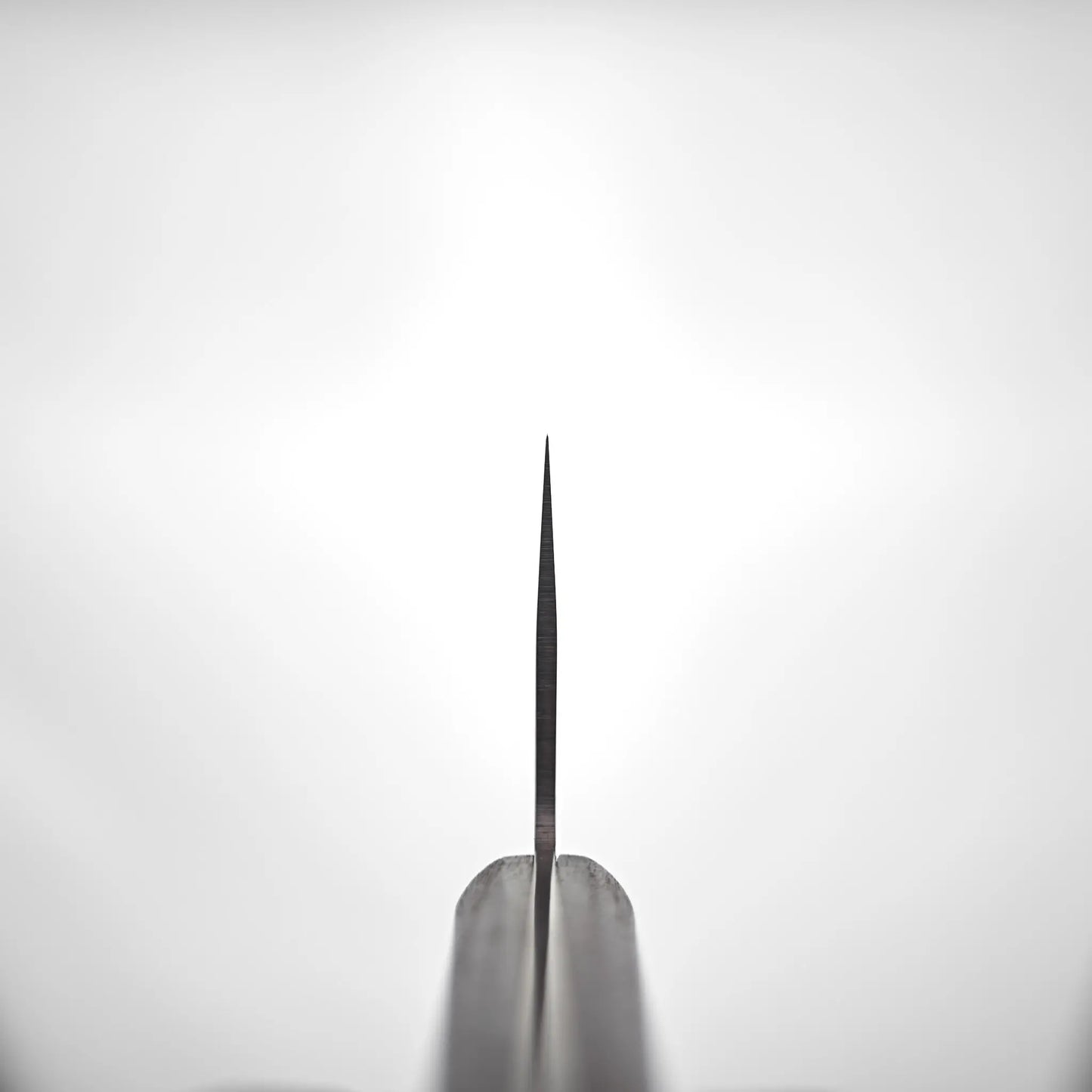 Front close-up of a Japanese knife with a VG10 chuka bocho blade, showing the flat edge and visible finish details.