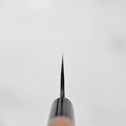 Choil shot of a Japanese knife such as a petty, with the blade shape barely visible.