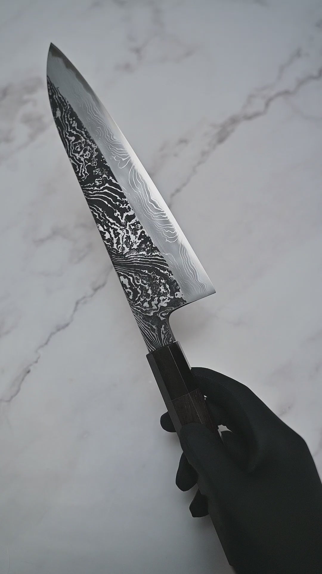 Yoshihide Masuda shirogami#2 kurouchi damascus tall gyuto 240mm