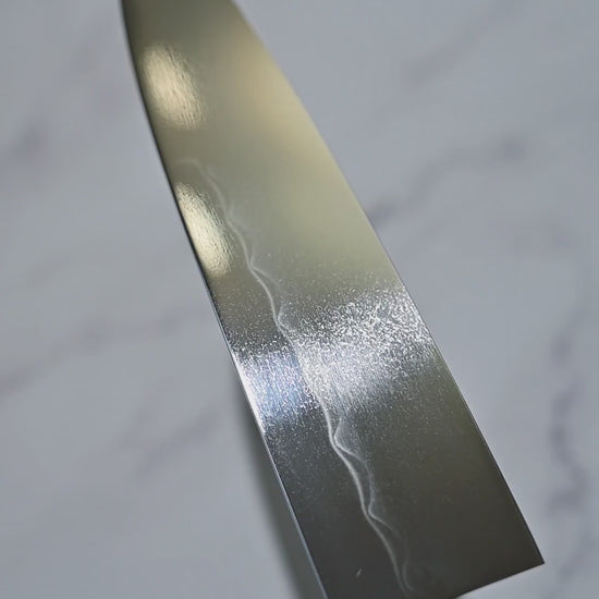 240mm Kenji Togashi honyaki aogami#1 gyuto knife showing hamon in a short video