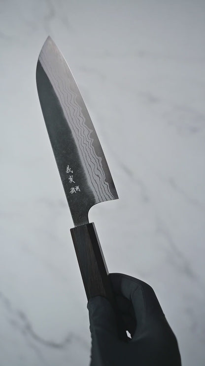 Yoshimi Kato kurouchi damascus shirogami#2 santoku