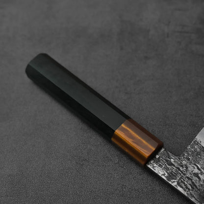 A close-up of a gyuto knife, extra tall with dimensions 240x58mm, highlighting its detailed features.