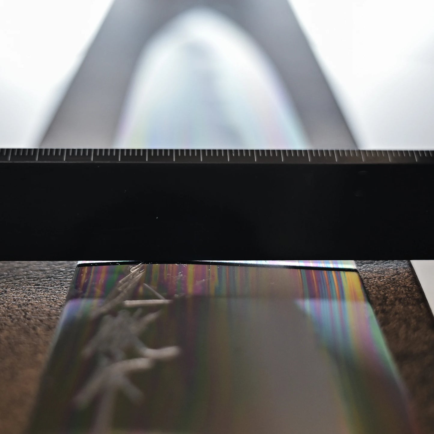 A close-up of the gyuto knife showing the grind.
