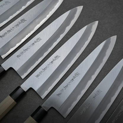 Set of six gyuto chef knives with kanji engraving 