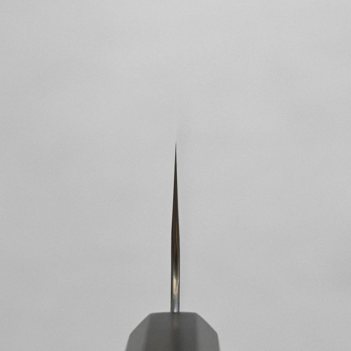 A close-up of a nakiri with a clear view of the blade and handle, highlighting its distinct profile.