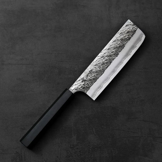 Yoshimi Kato Hyo SG2 nakiri 165mm with a textured blade and black handle.
