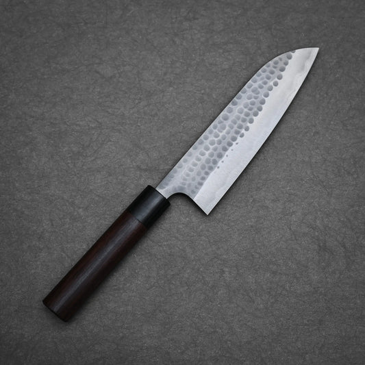 170mm Anryu knife tsuchime aogami#2 santoku showing full blade profile