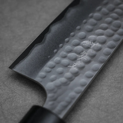 Close-up shot of maker's mark on 170mm Anryu knife tsuchime aogami#2 santoku