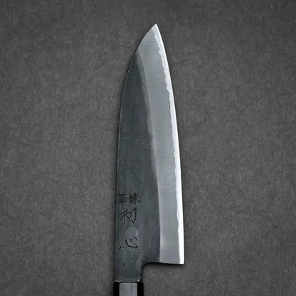 180mm Hatsukokoro Aosagi kurouchi aogami#2 santoku knife primary side view