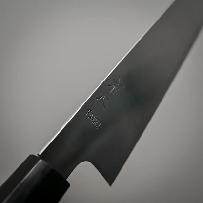 Close-up view of the spine of 210mm Hatsukokoro FAXR2 kirituske gyuto knife