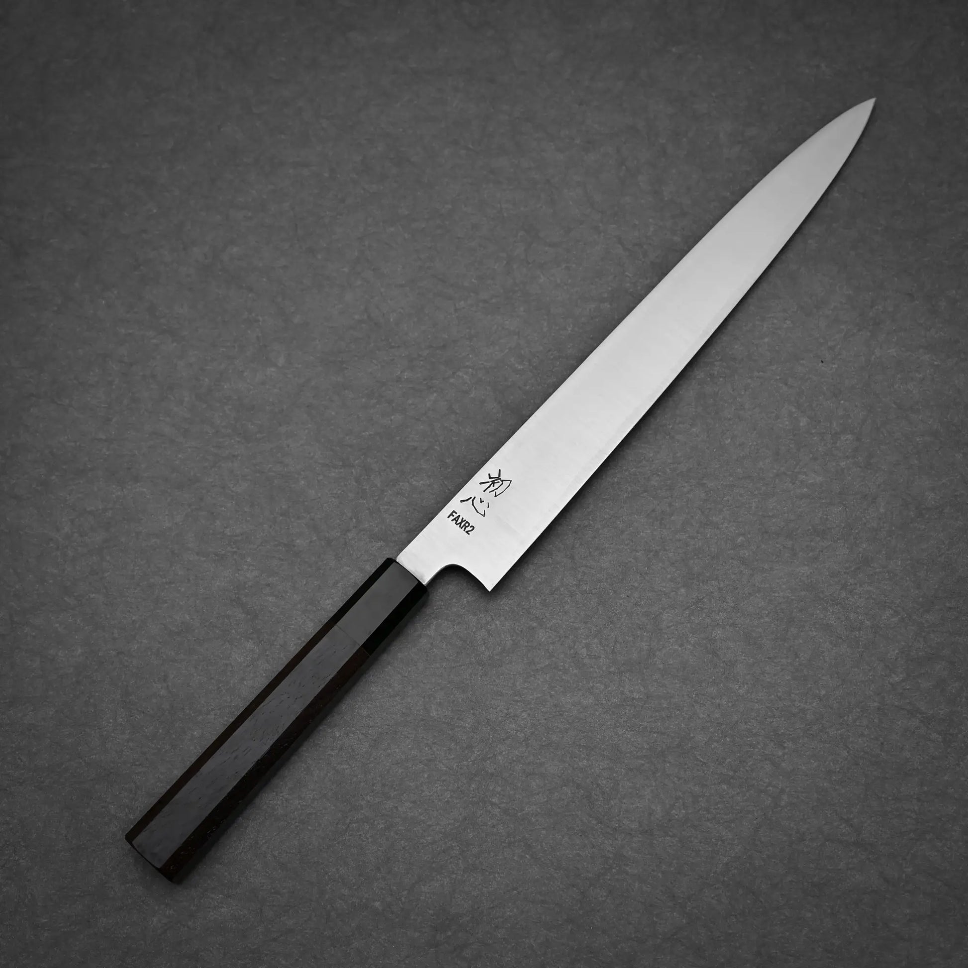 270mm Hatsukokoro FAXR2 sujihiki knife showing full profile view