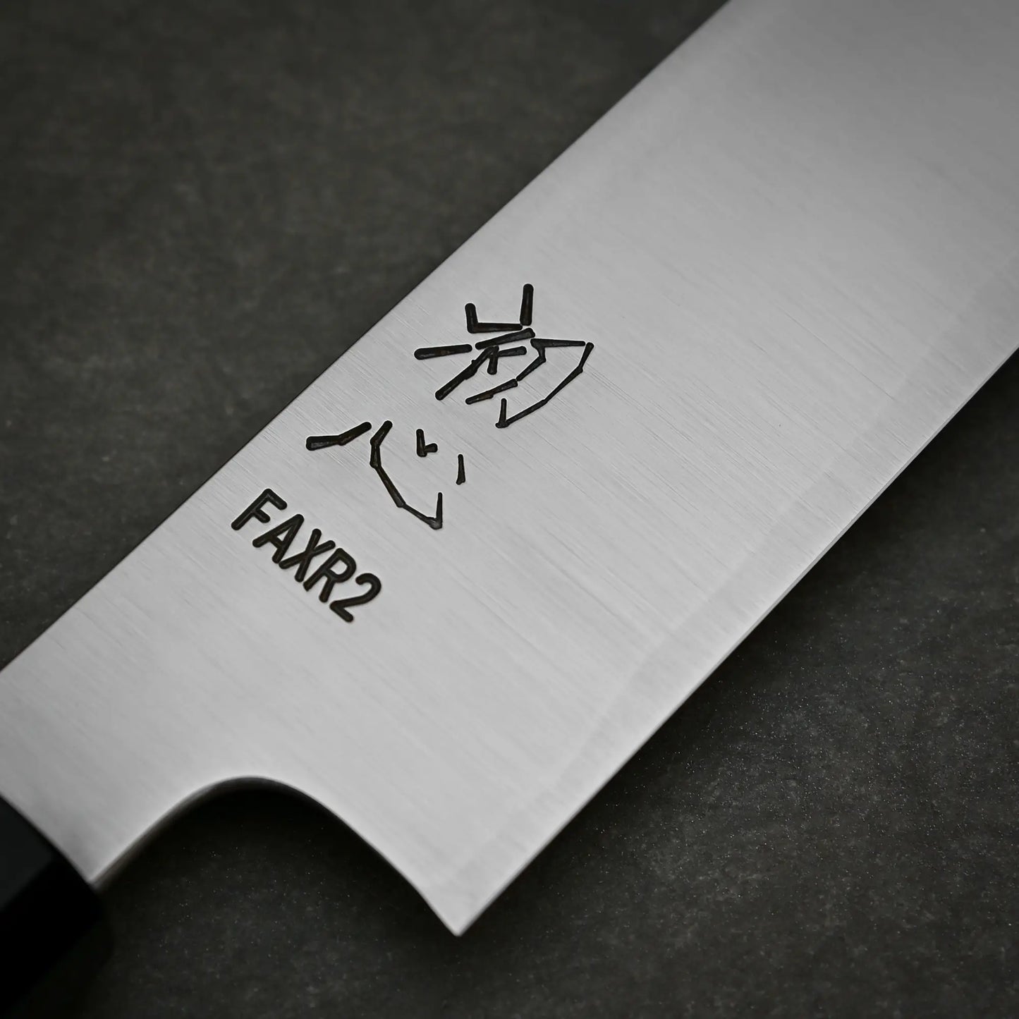 Close-up view of 270mm Hatsukokoro FAXR2 sujihiki knife right side view